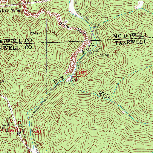Topographic Map of Mile Branch, VA