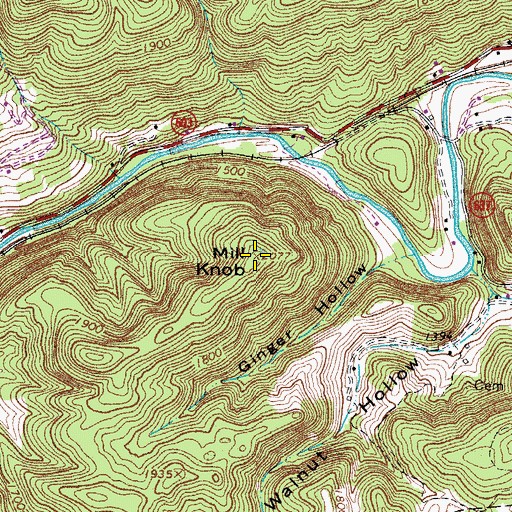 Topographic Map of Mill Knob, VA