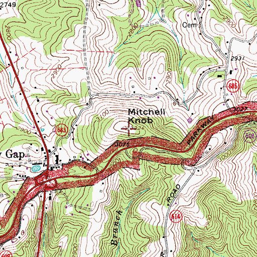 Topographic Map of Mitchell Knob, VA