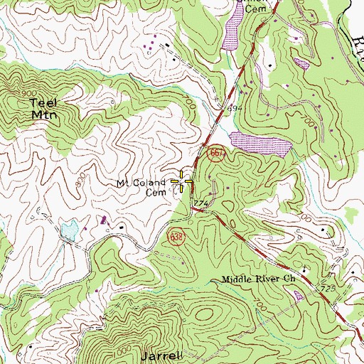 Topographic Map of Mount Coland Cemetery, VA