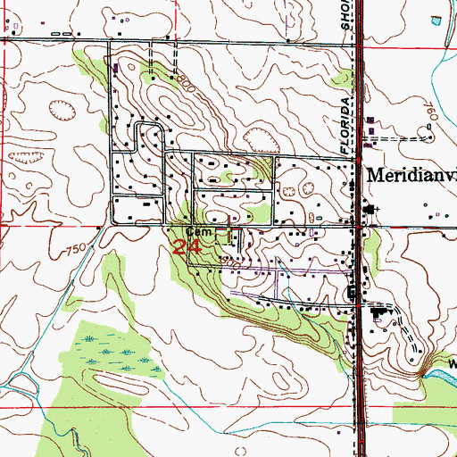 Topographic Map of Meridianville Cemetery, AL