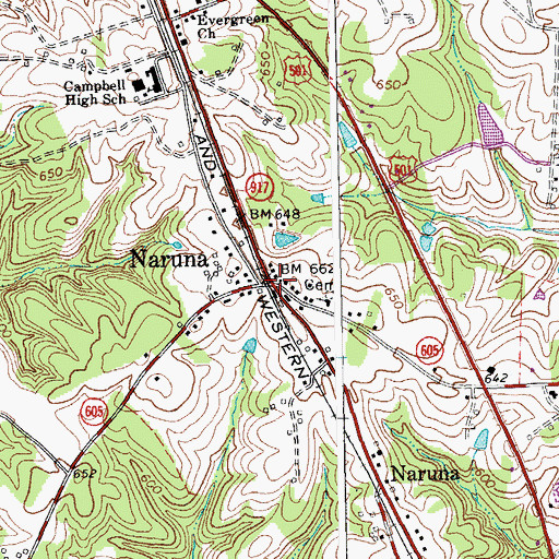 Topographic Map of Naruna, VA