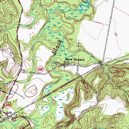 Topographic Map of New Branch Church, VA