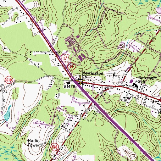 Topographic Map of Newington Church, VA