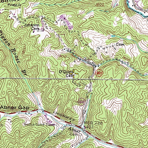 Topographic Map of O'Quinn Cemetery, VA