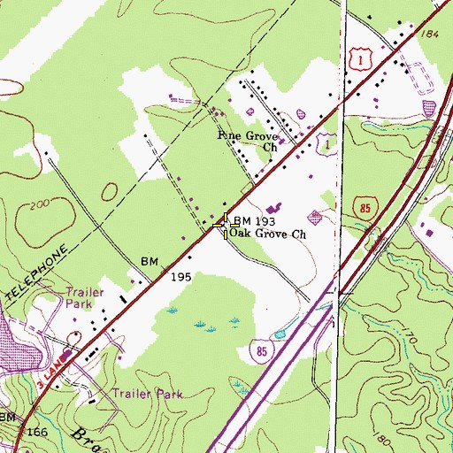 Topographic Map of Oak Grove Baptist Church, VA