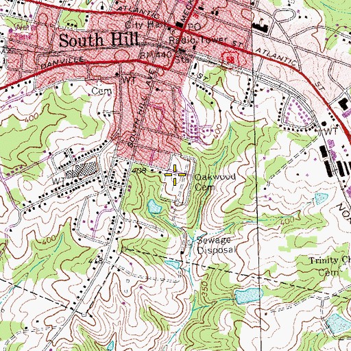Topographic Map of Oakwood Cemetery, VA