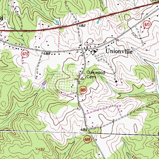 Topographic Map of Oakwood Cemetery, VA