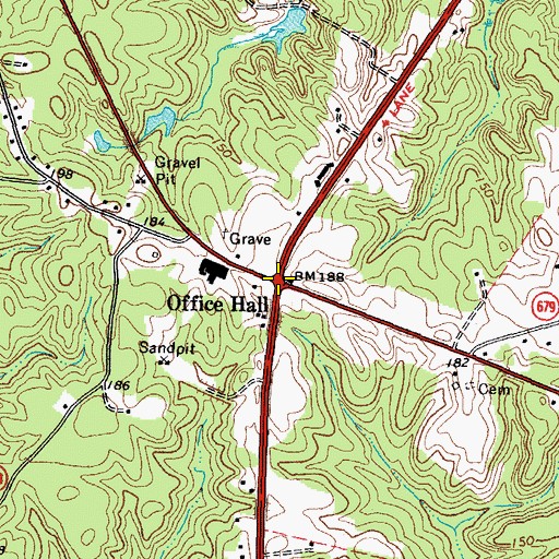 Topographic Map of Office Hall, VA