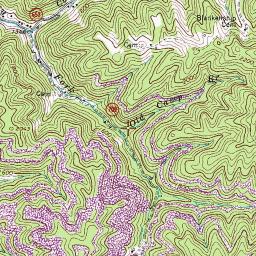Topographic Map of Old Camp Branch, VA