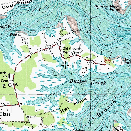 Topographic Map of Old Groves Memorial Cemetery, VA