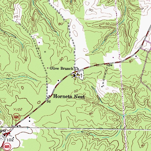 Topographic Map of Olive Branch Church, VA