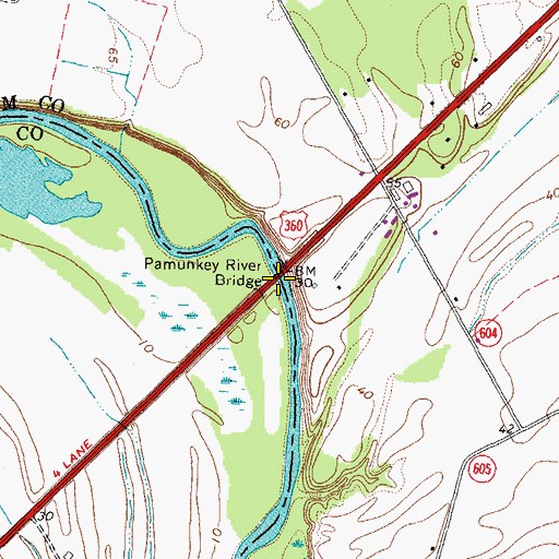Topographic Map of Pamunkey River Bridge, VA