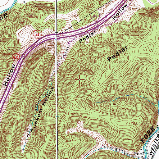 Topographic Map of Pedlar Hills, VA