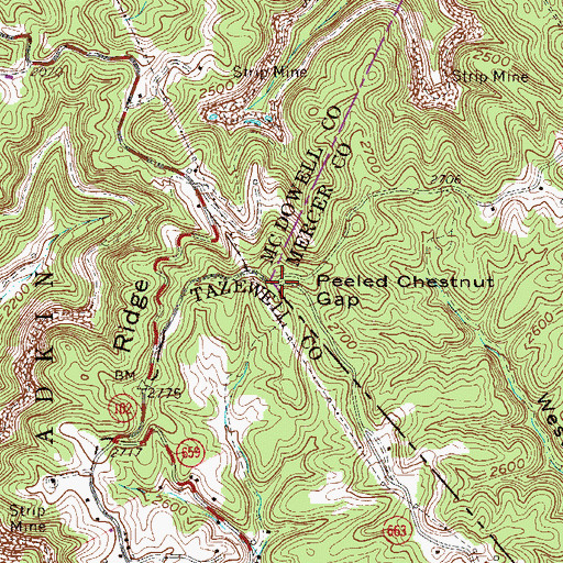 Topographic Map of Peeled Chestnut Gap, VA