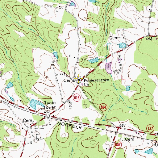 Topographic Map of Perserverance Church, VA