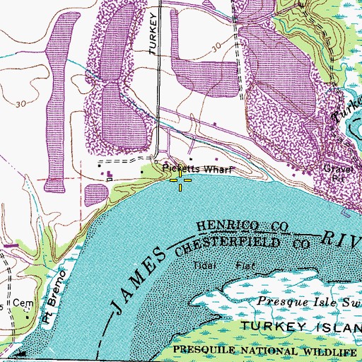 Topographic Map of Picketts Wharf, VA