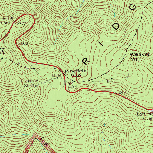 Topographic Map of Pinefield Gap, VA
