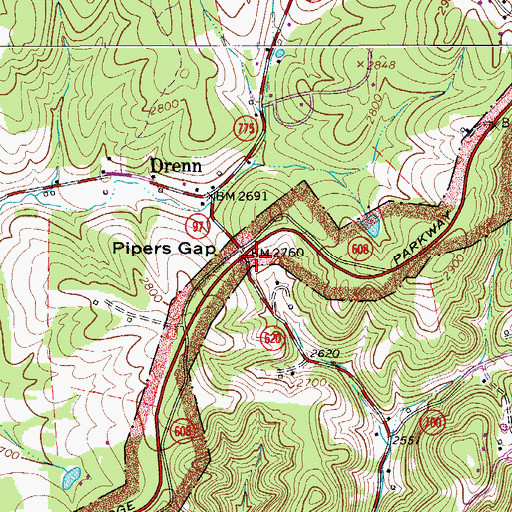 Topographic Map of Pipers Gap, VA