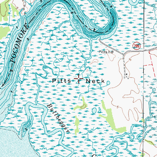 Topographic Map of Pitts Neck, VA