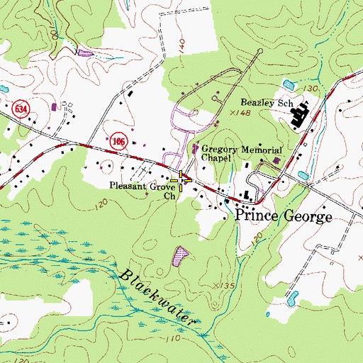 Topographic Map of Pleasant Grove Baptist Church, VA