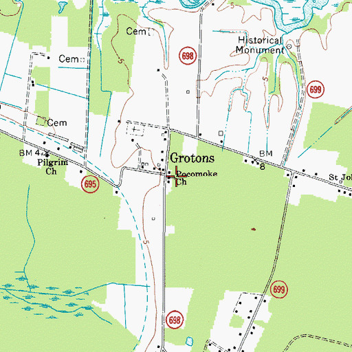 Topographic Map of Pocomoke Church, VA