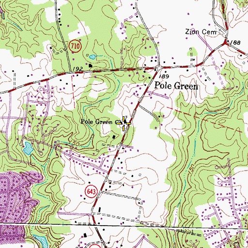 Topographic Map of Pole Green Church, VA