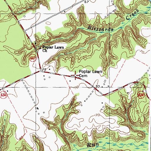 Topographic Map of Poplar Lawn Cemetery, VA
