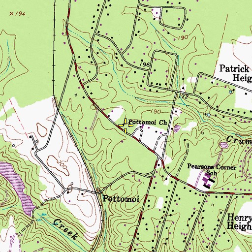 Topographic Map of Pottomoi Church, VA