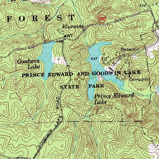 Topographic Map of Twin Lakes State Park, VA