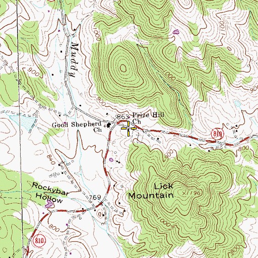Topographic Map of Prize Hill Church, VA