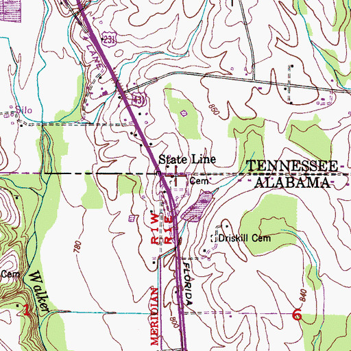 Topographic Map of State Line Church, AL