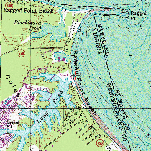 Topographic Map of Ragged Point Beach, VA