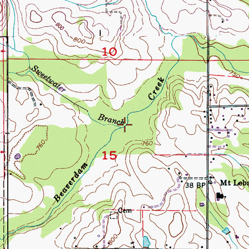 Topographic Map of Sweetwater Branch, AL