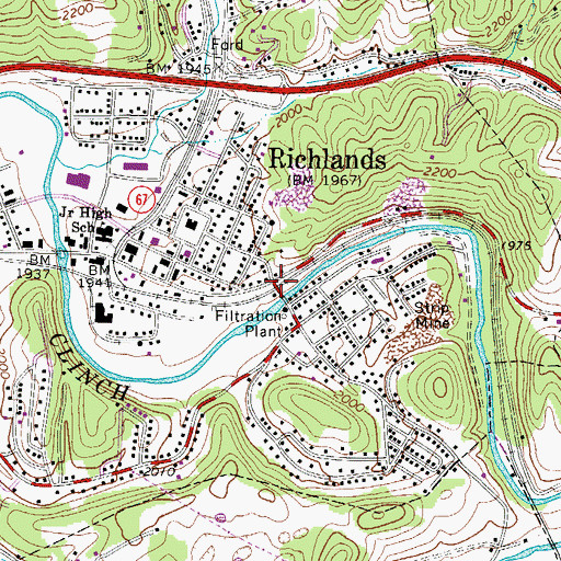 Topographic Map of Richlands, VA