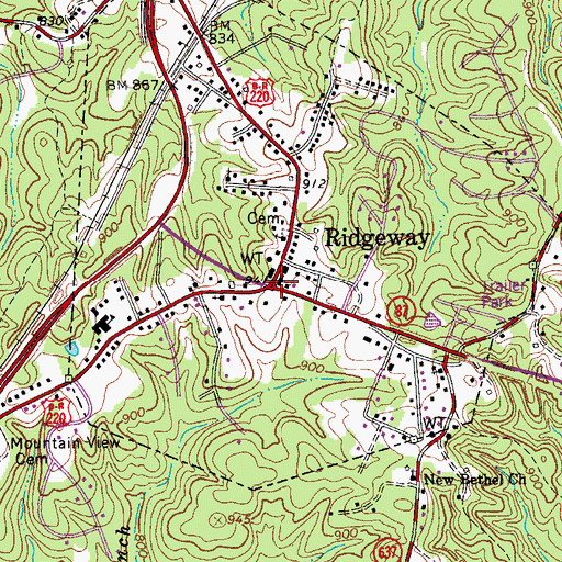 Topographic Map of Ridgeway, VA