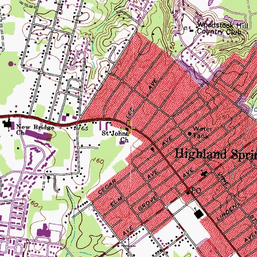 Topographic Map of Saint Johns Church, VA