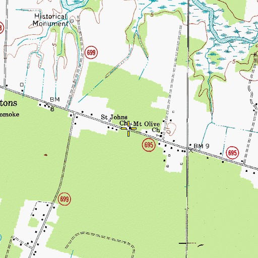 Topographic Map of Saint Johns Church, VA