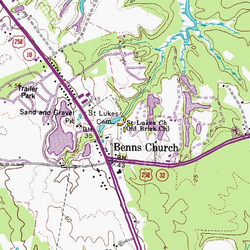 Topographic Map of Saint Lukes Church, VA