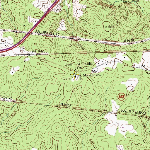 Topographic Map of Saint Matthews Church, VA