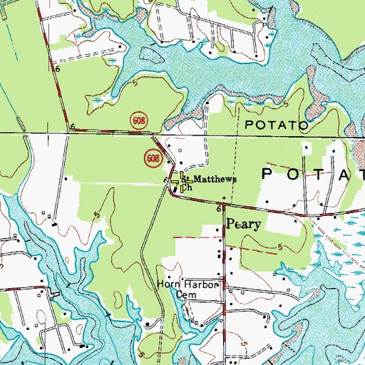 Topographic Map of Saint Matthews Church, VA