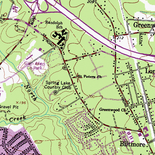 Topographic Map of Saint Peters Church, VA