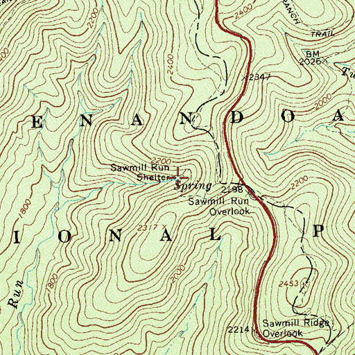 Topographic Map of Sawmill Run Shelter, VA