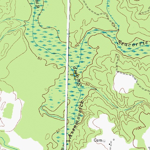 Topographic Map of Seacorrie Swamp, VA