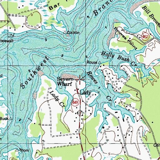 Topographic Map of Severn Wharf, VA