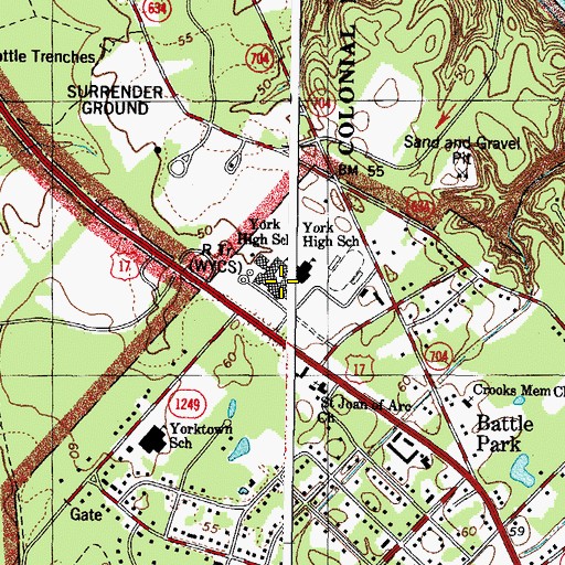 Topographic Map of York High School, VA