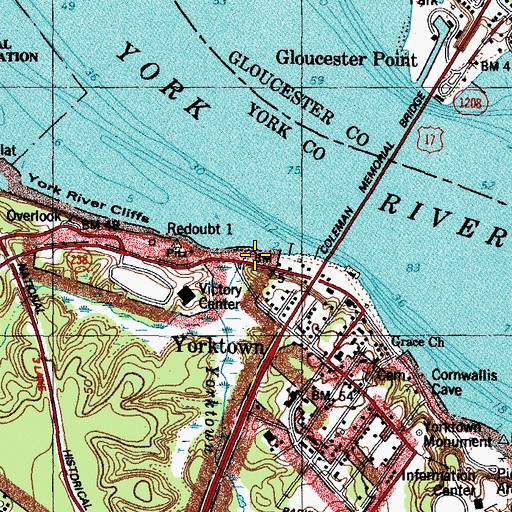 Topographic Map of Yorktown Creek, VA