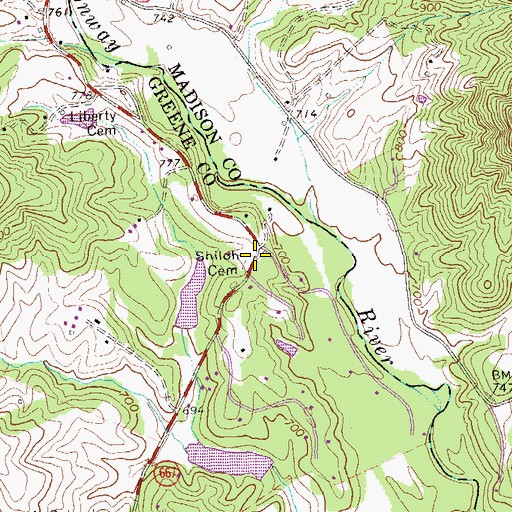 Topographic Map of Shiloh Cemetery, VA