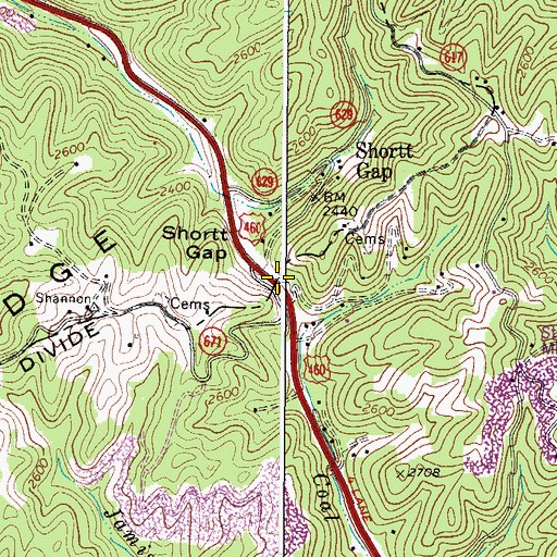 Topographic Map of Shortt Gap, VA