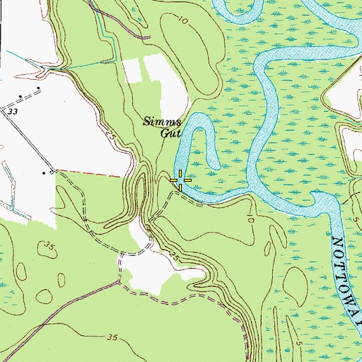 Topographic Map of Simms Gut, VA